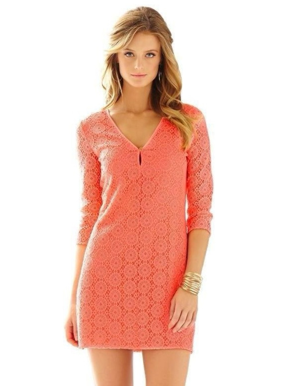 Lilly Pulitzer Coral Lace Crochet Lined Mini Dress